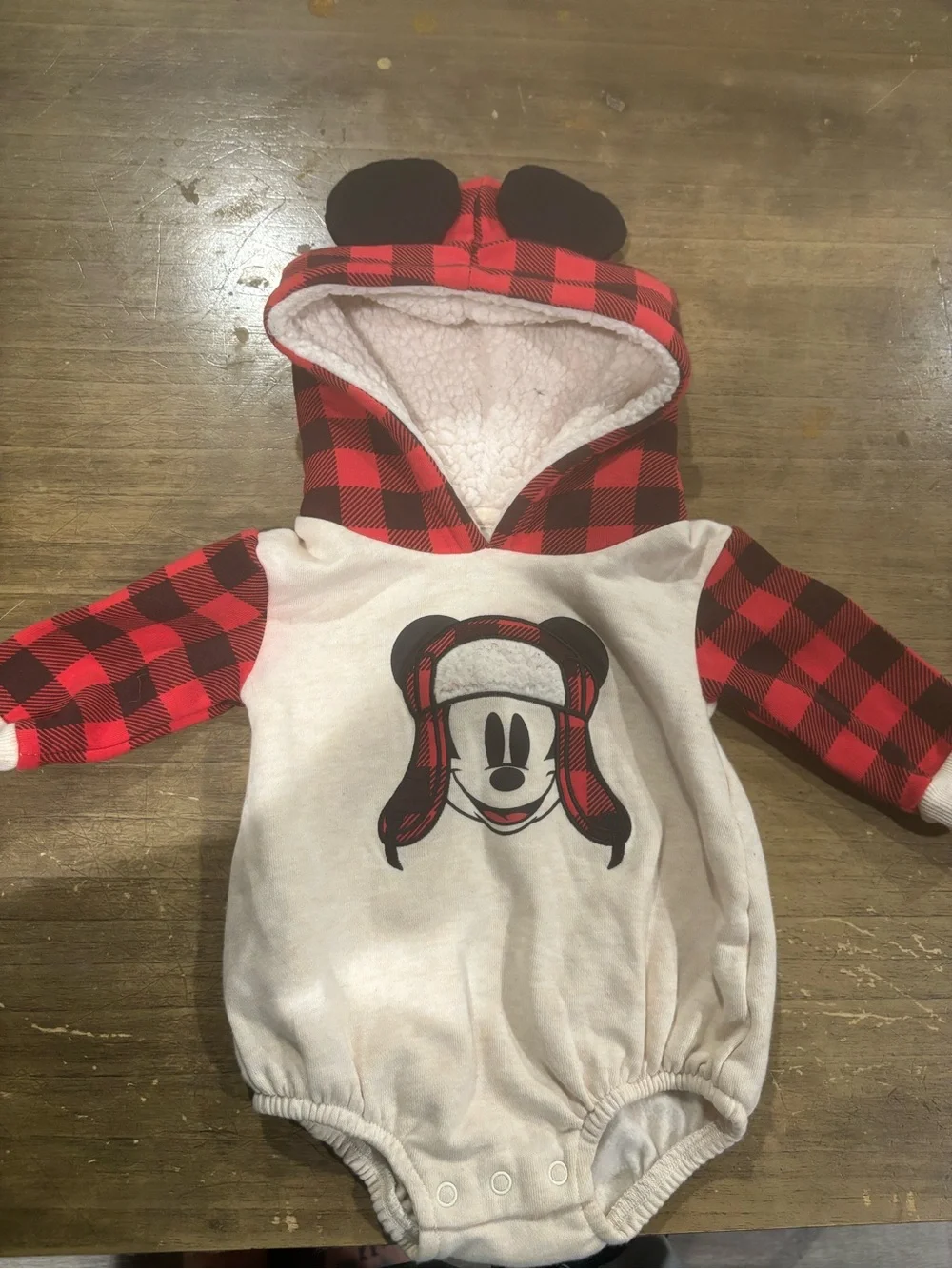 Disney Red and Black Buffalo Plaid Minnie Mouse Hooded One-Piece